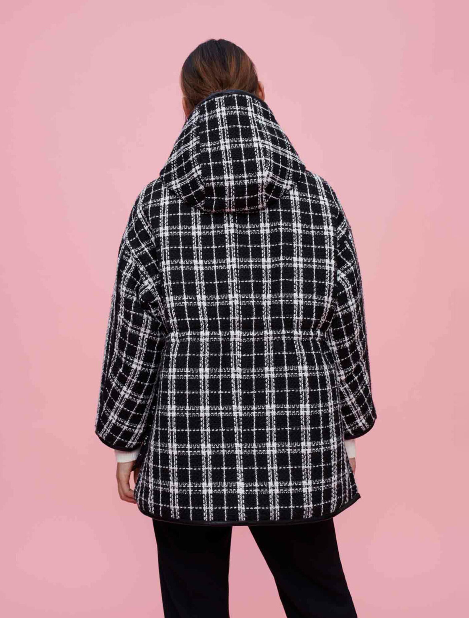 Reversible tweed jacket with hood