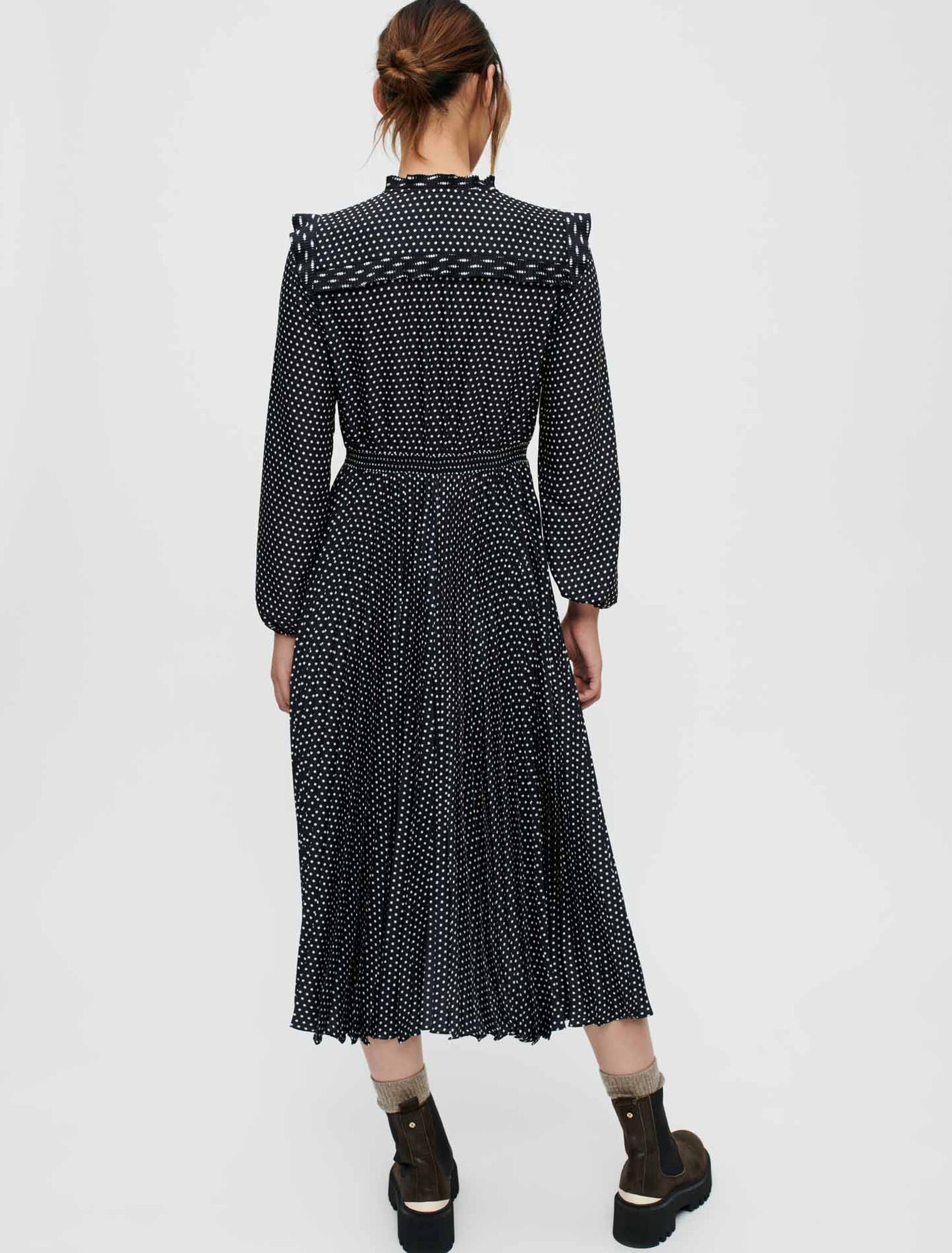 Pleated satin dress, mini Clover dots