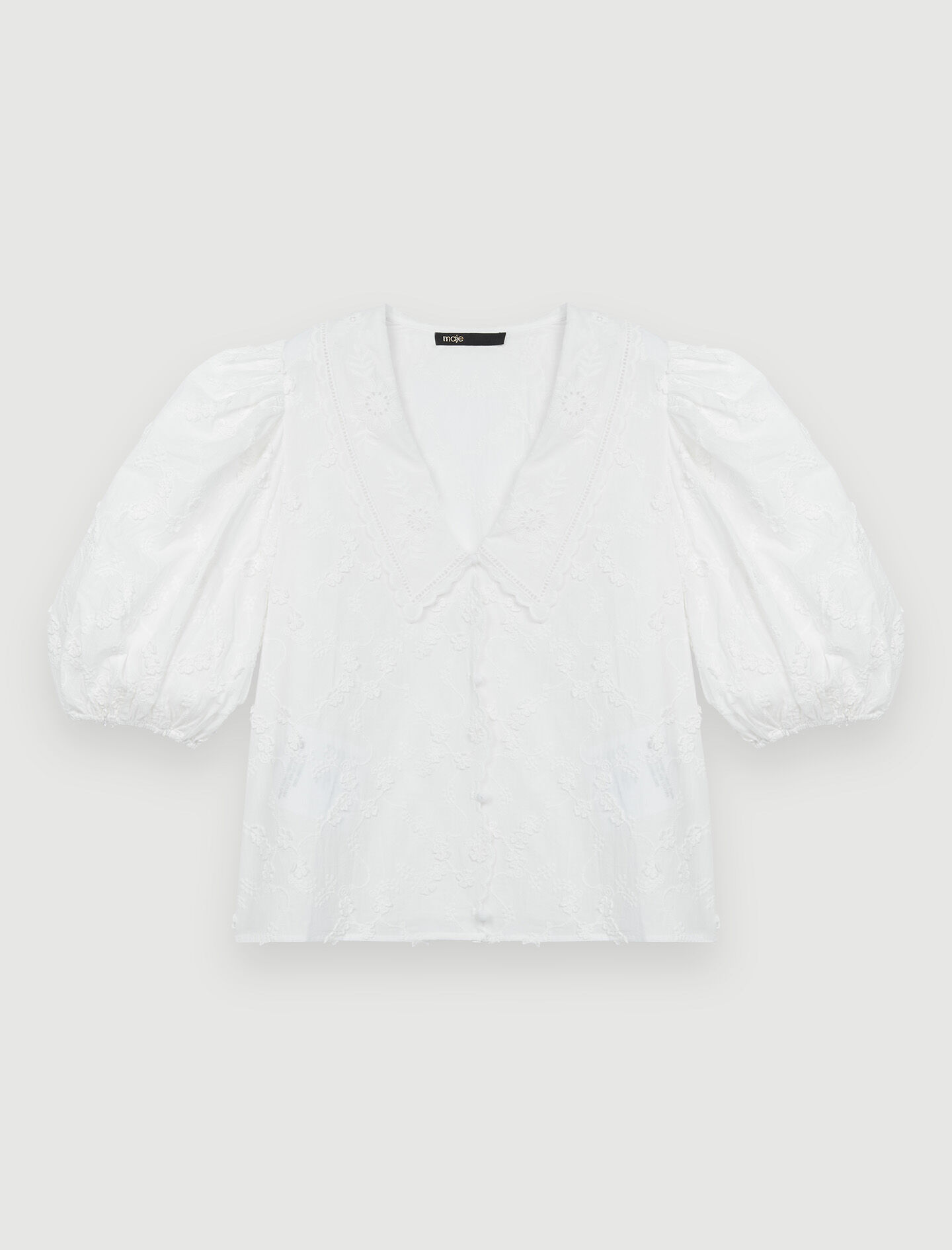 White shirt, embroidered cotton collar