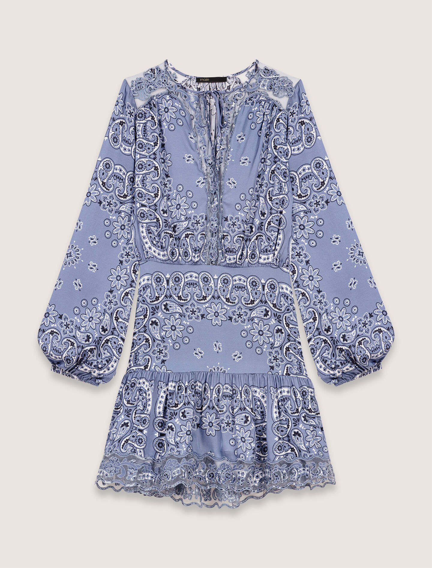 Short patterned floaty dress Blue For Women | Maje