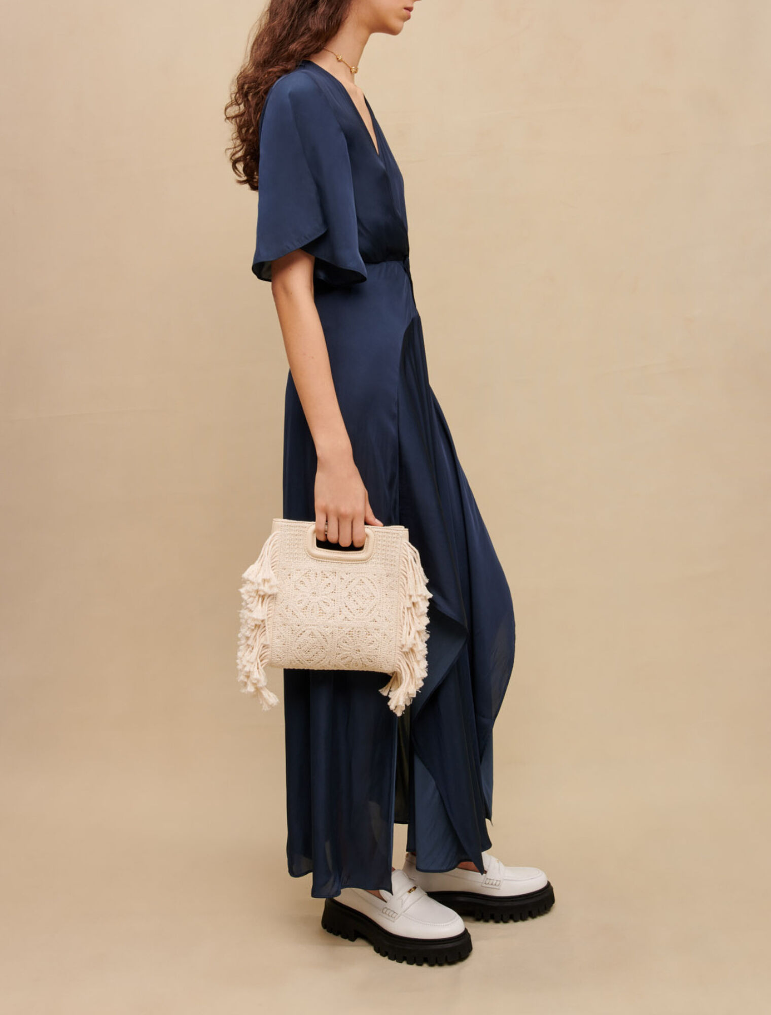 Flowing satin scarf dress