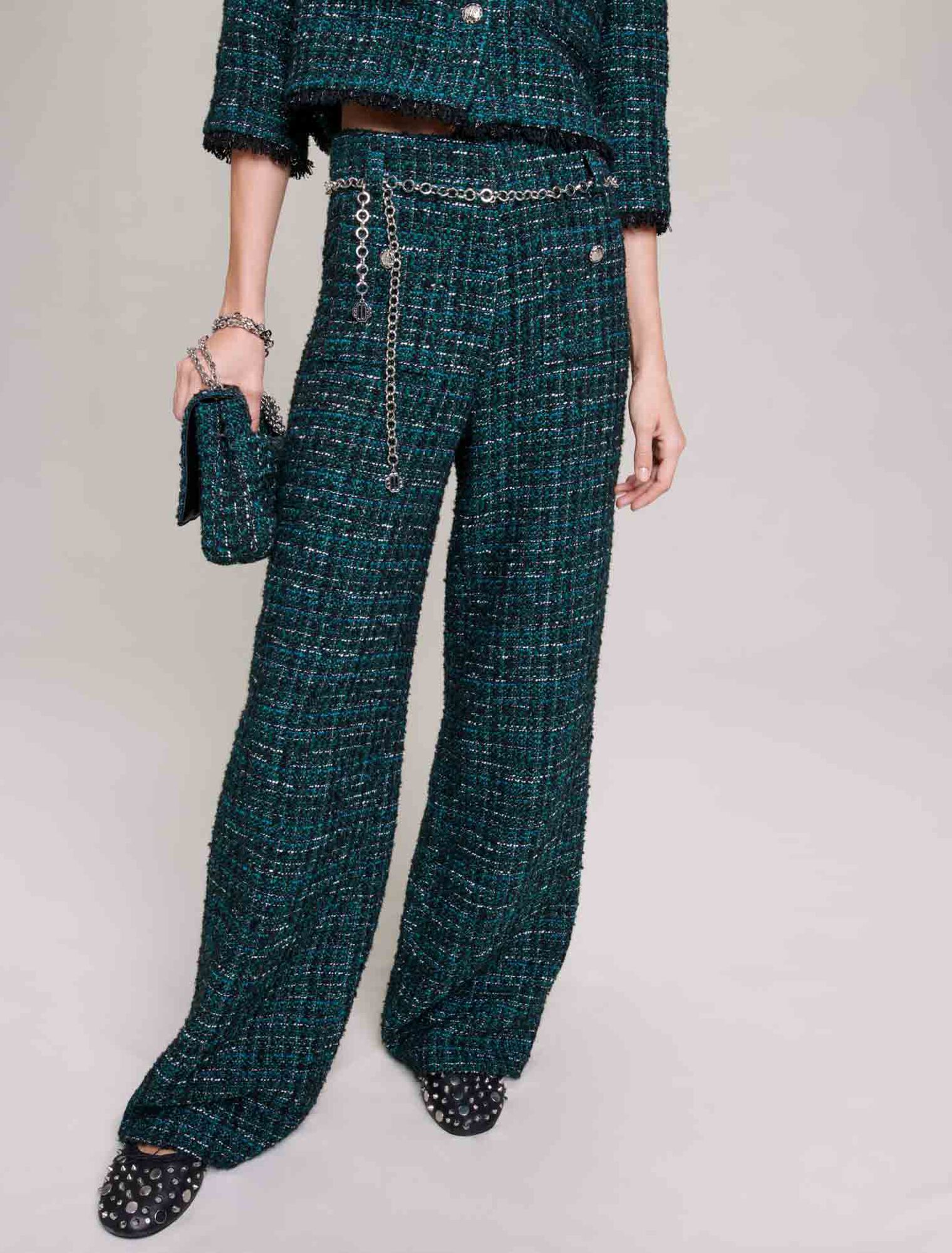 Wide-leg tweed trousers