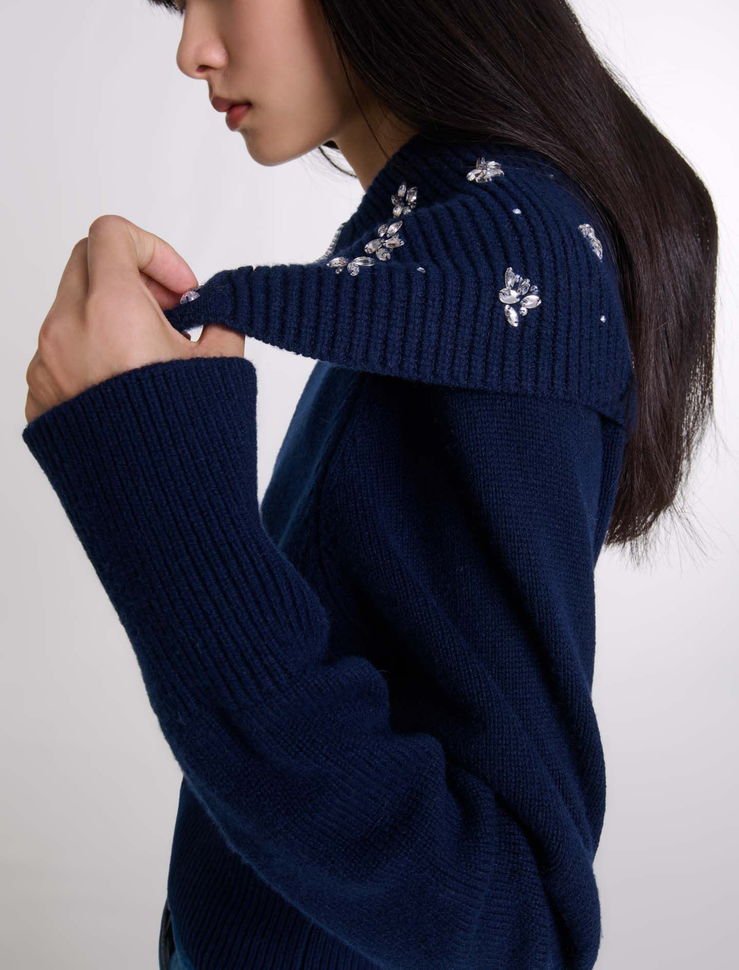 Cardigan with jewellery neck Blue For Women | Maje