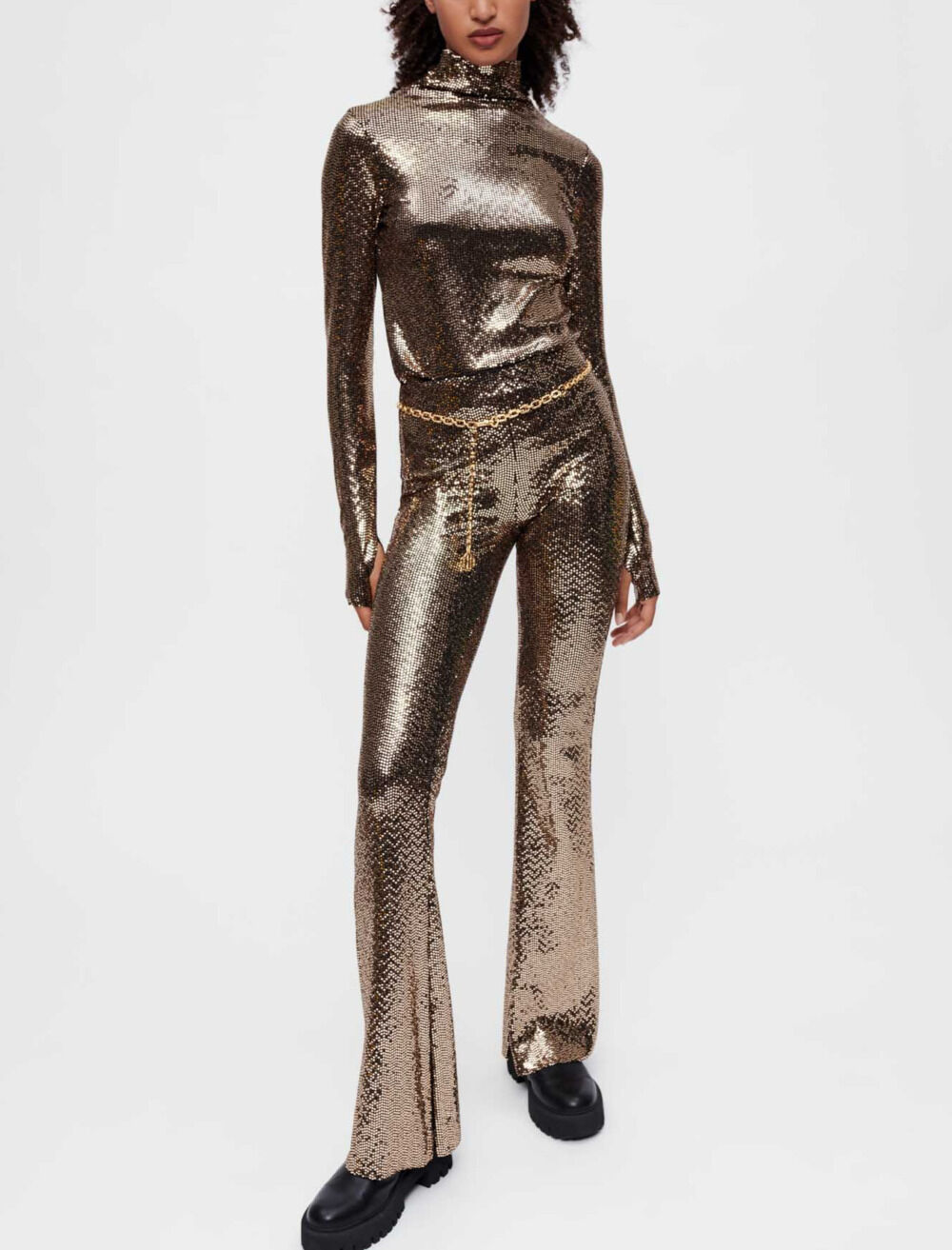 Sequin stretch and flare pants Denim - Jeans For Women | Maje