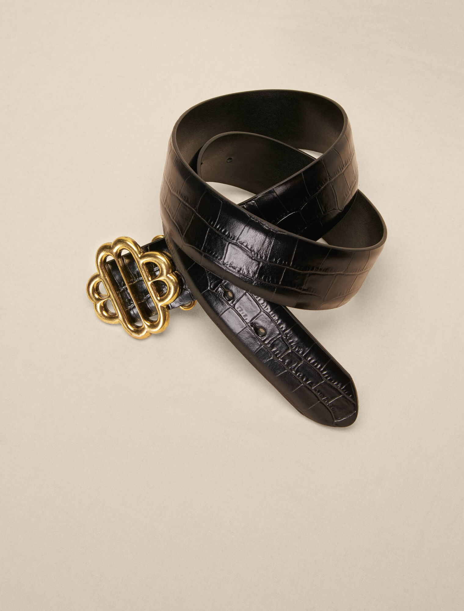 Croc-effect leather double M belt