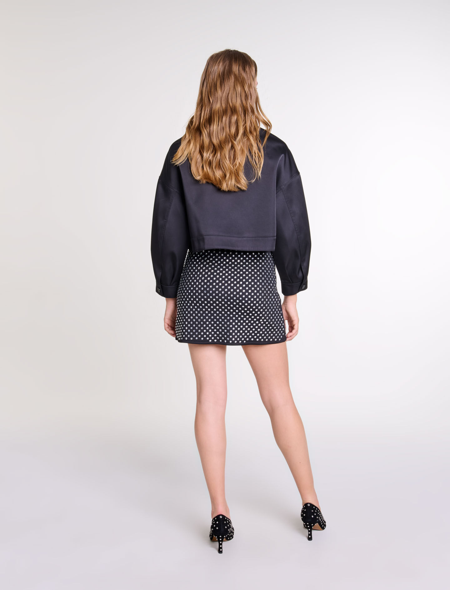 Short skirt with rhinestones Black / Gray For Women | Maje