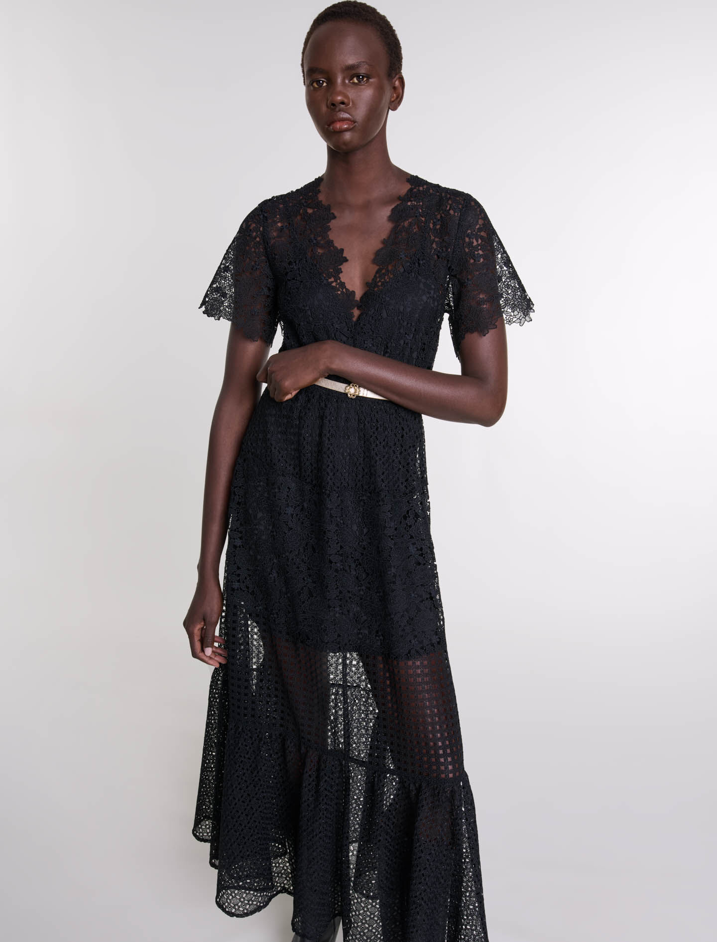 Seem flower lace dress (Gray)