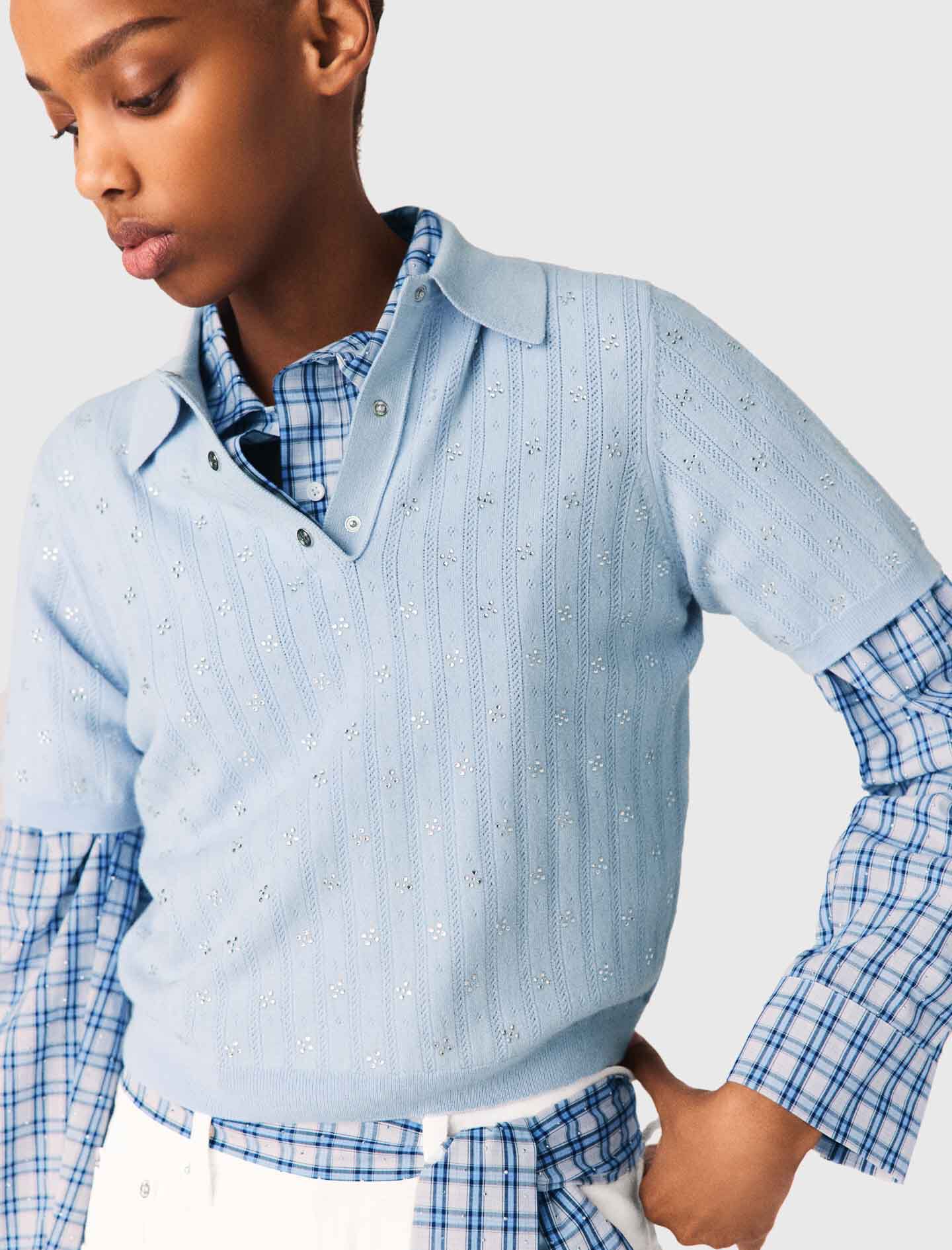 Andmary ショッパー Cropped sweater with rhinestones Blue For Women | Maje