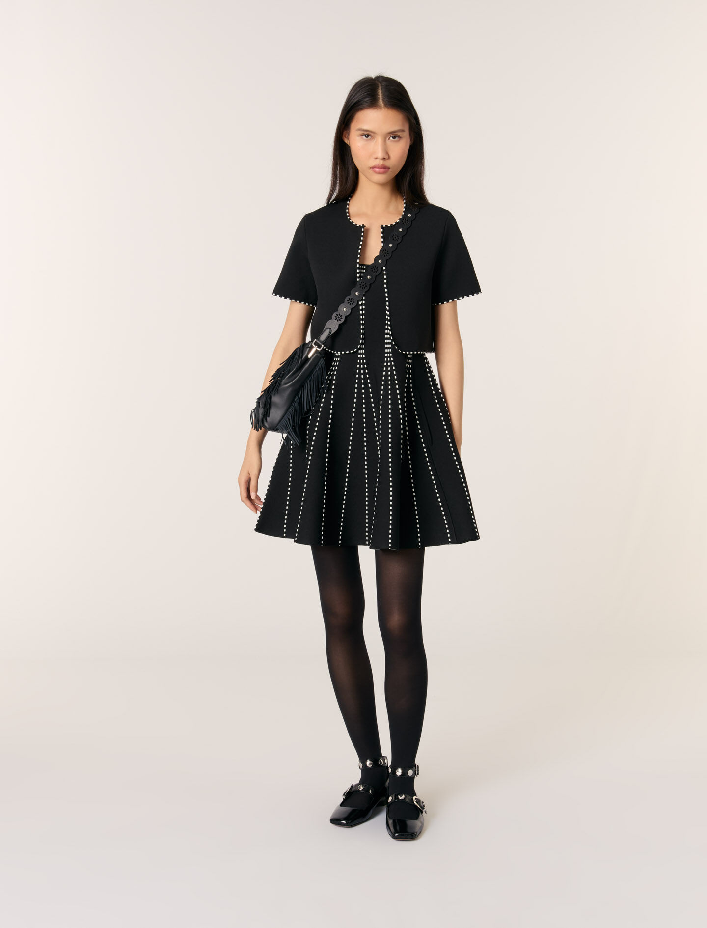 Short jacquard knit dress Black / Gray For Women | Maje