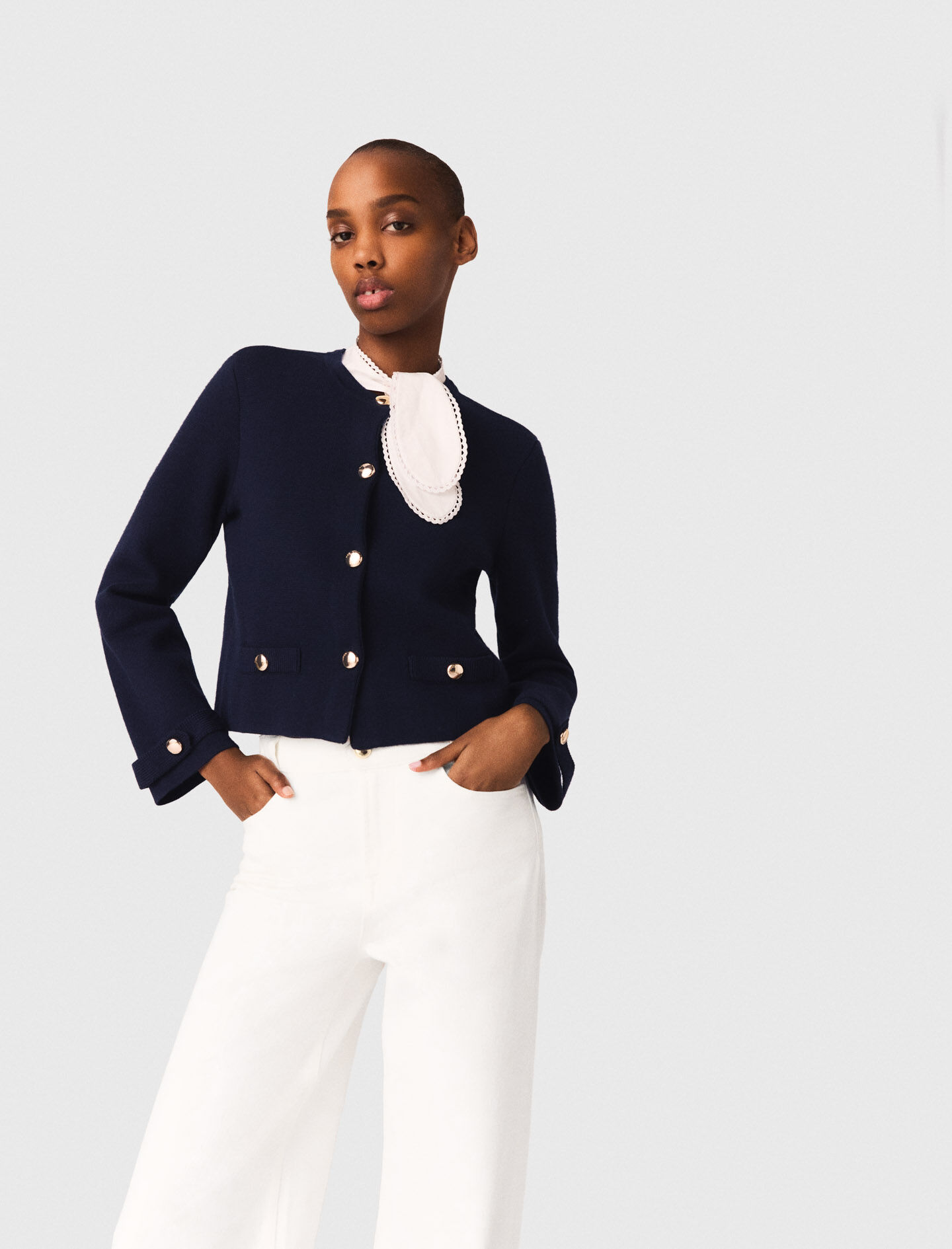 Cardigan with embroidered collar Blue For Women | Maje