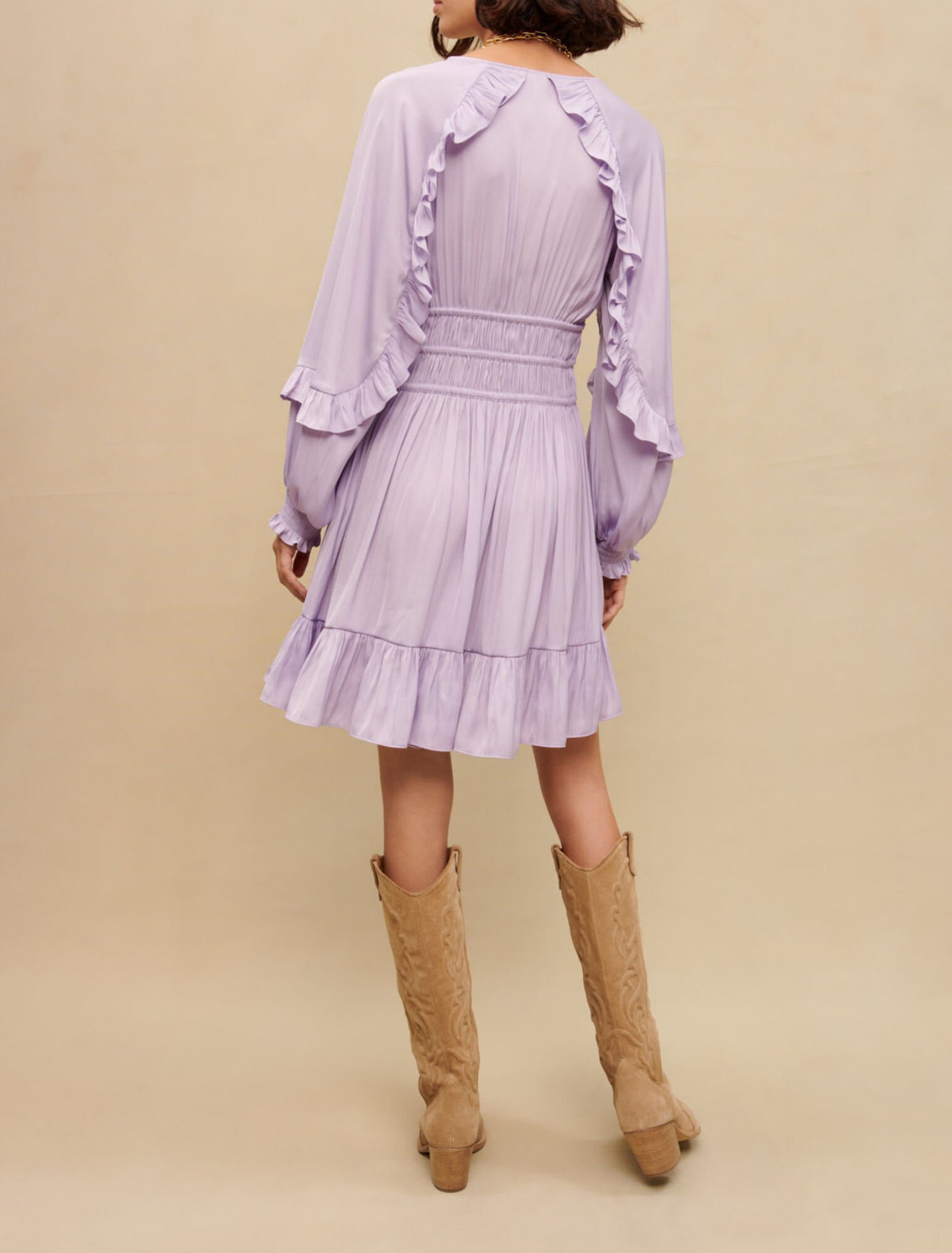Short satiny dress with ruffles