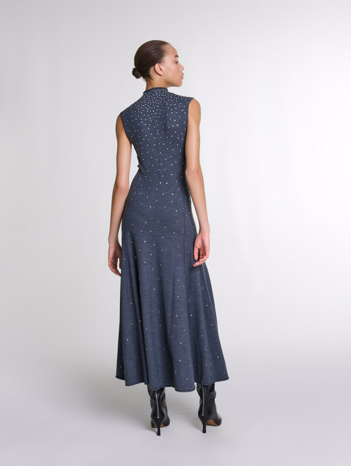 Knit maxi dress with rhinestones