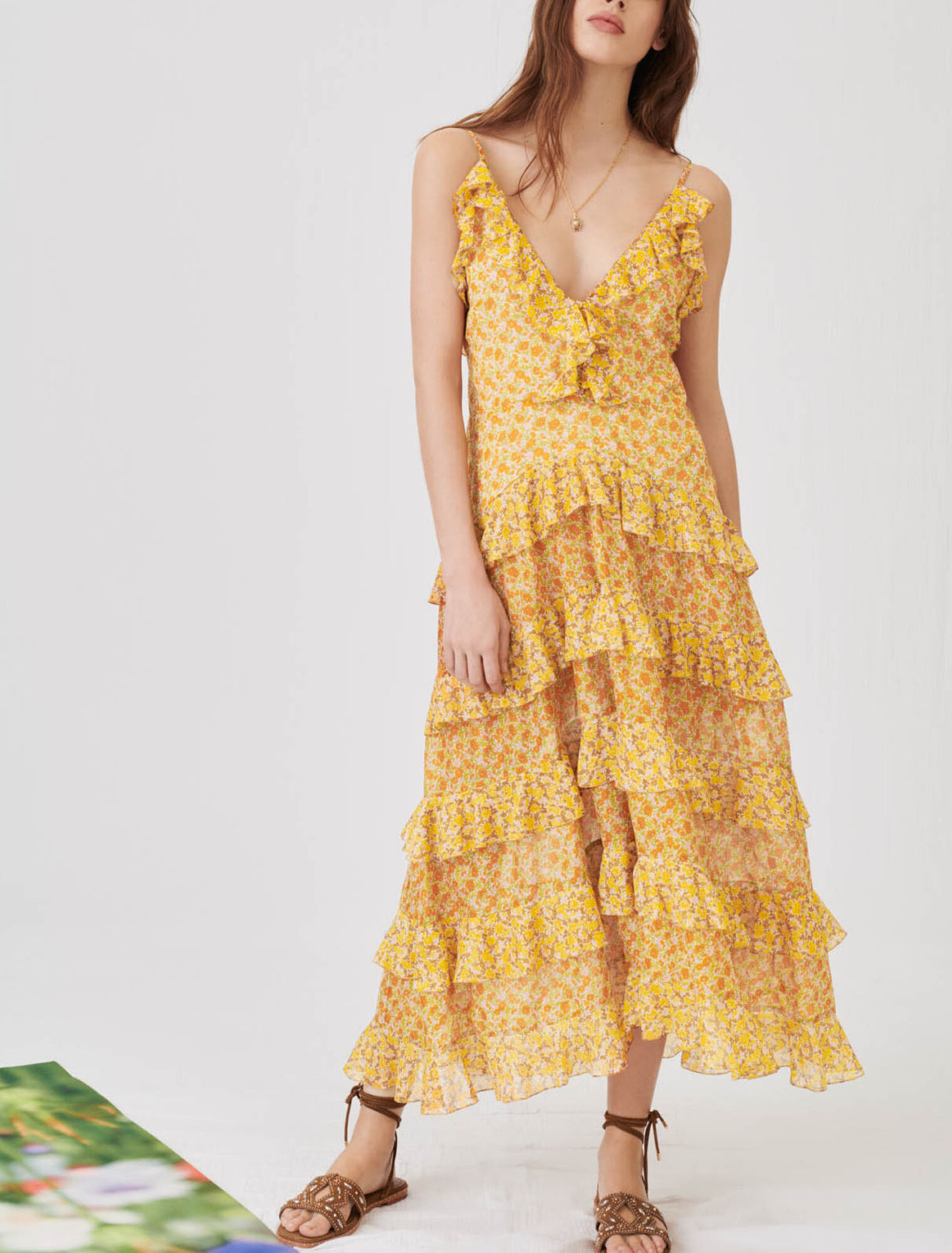 Printed cotton voile dress with ruffles
