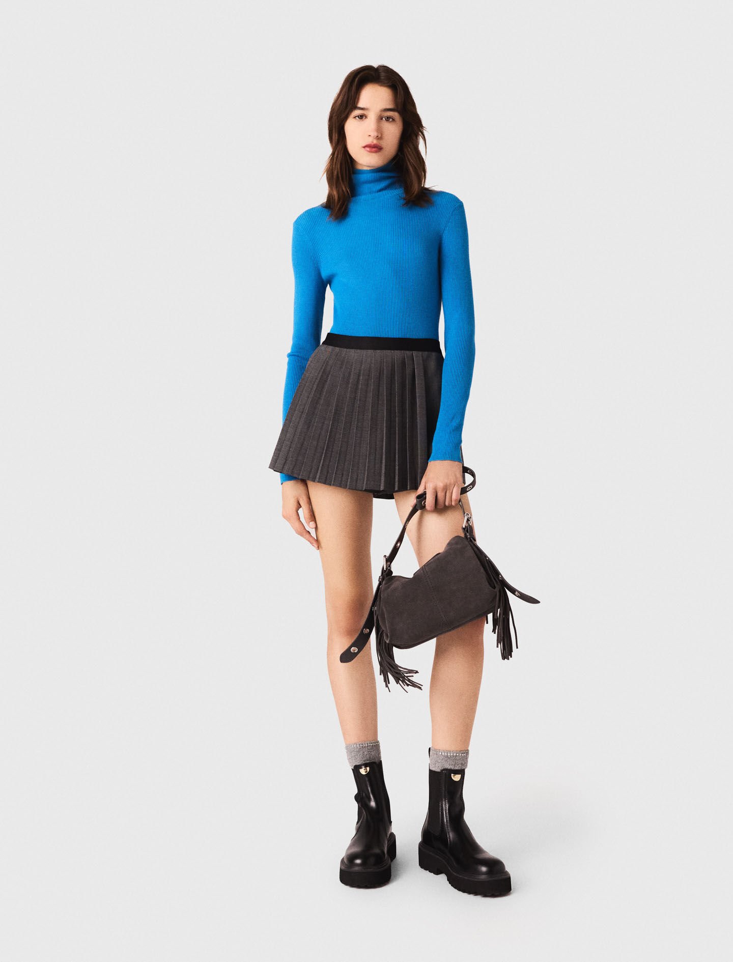 Second-skin sweater with a high neck Blue For Women | Maje