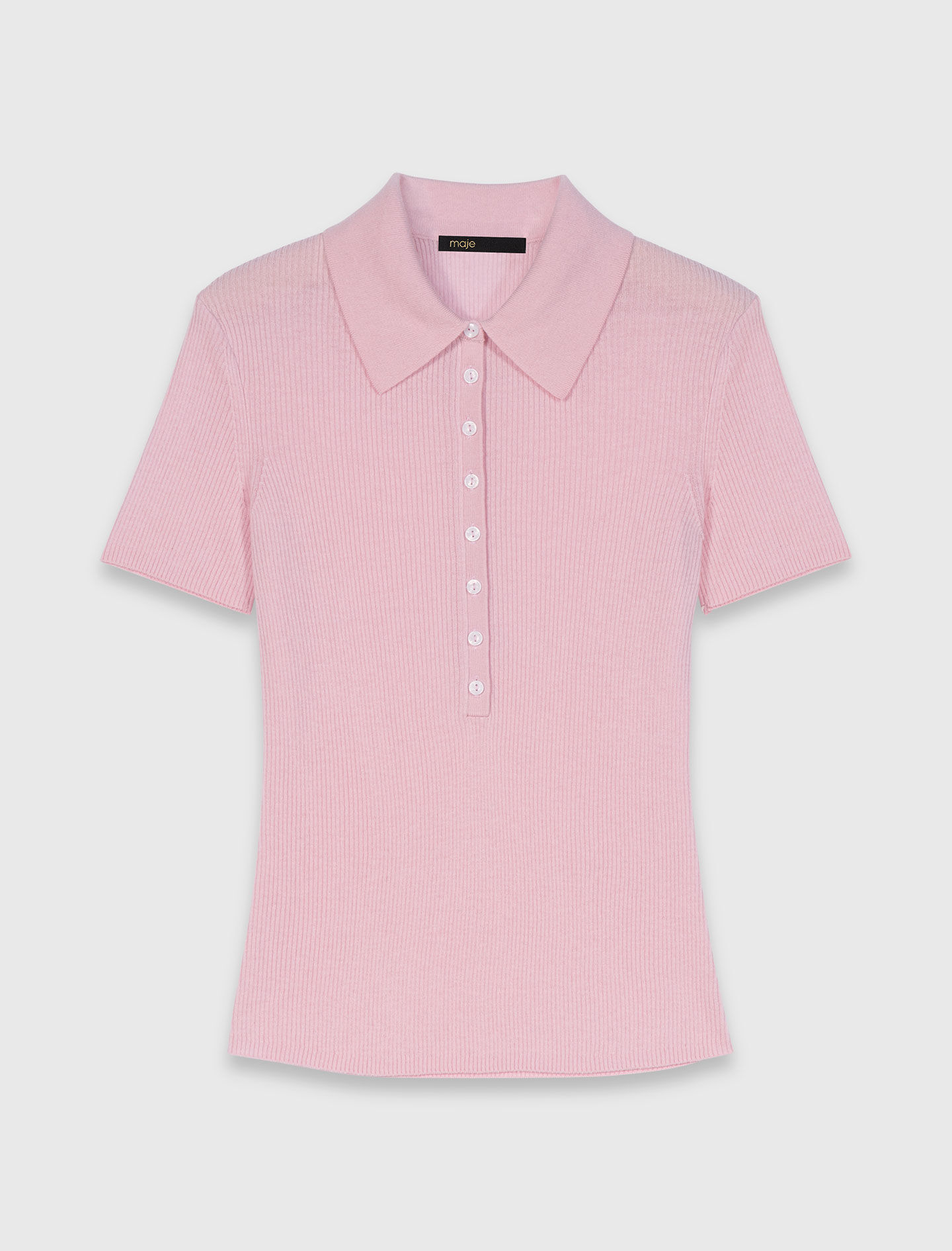 Polo collar ribbed sweater Pink For Women | Maje