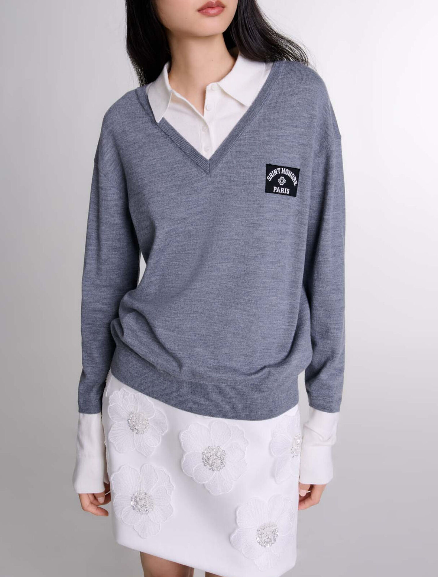 Layered wool-blend jumper