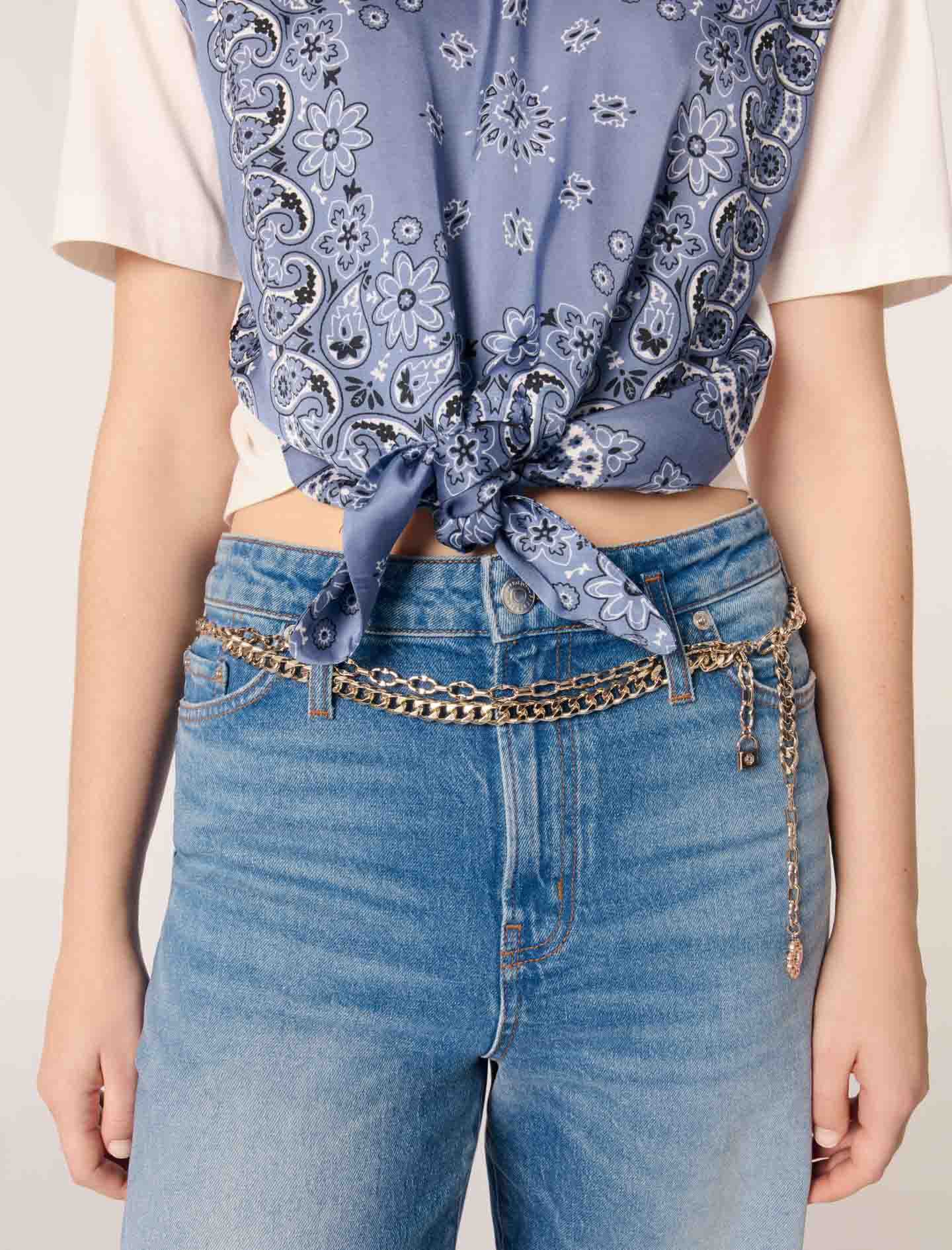 Tie-front T-shirt with print Blue For Women | Maje