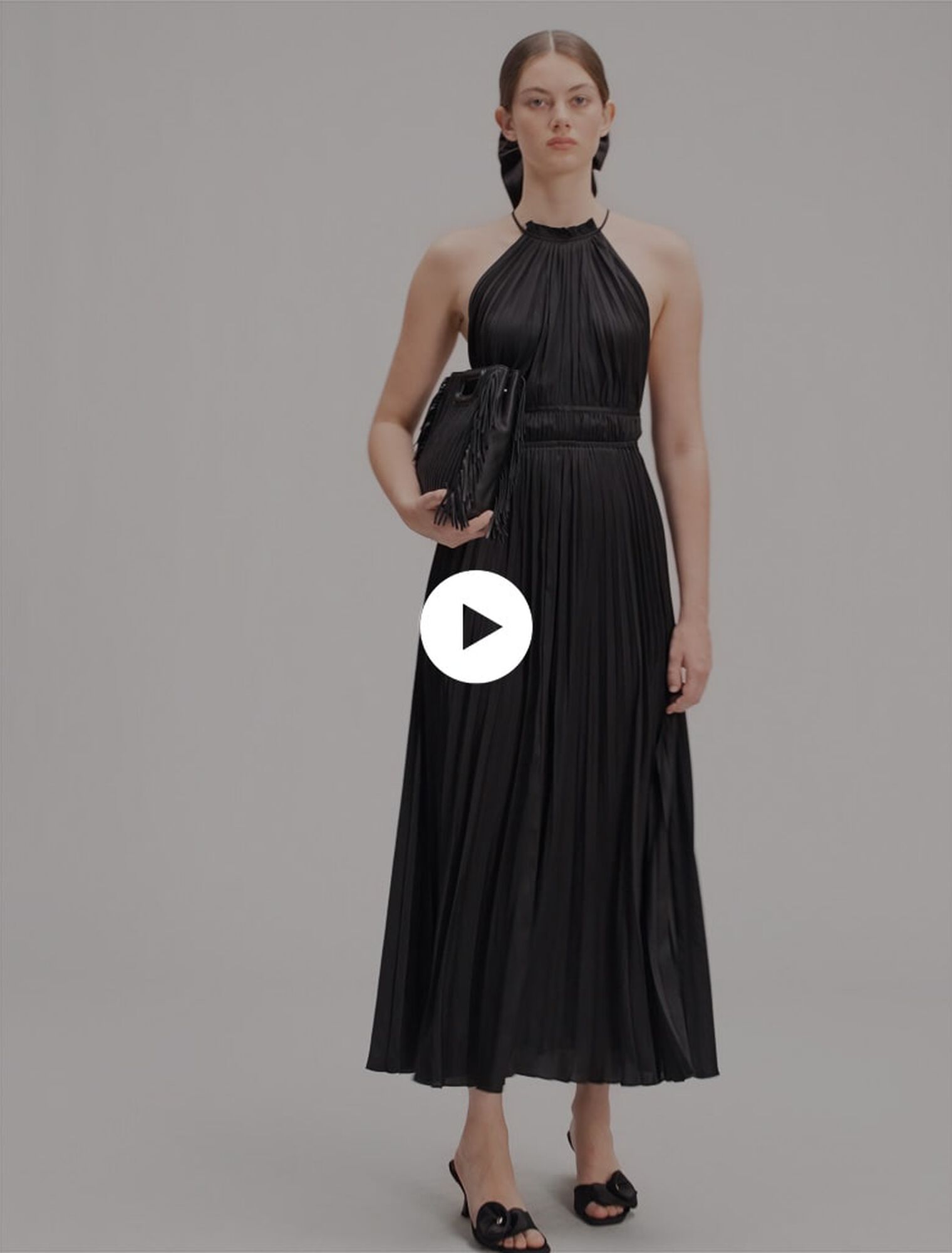 Pleated satin maxi dress