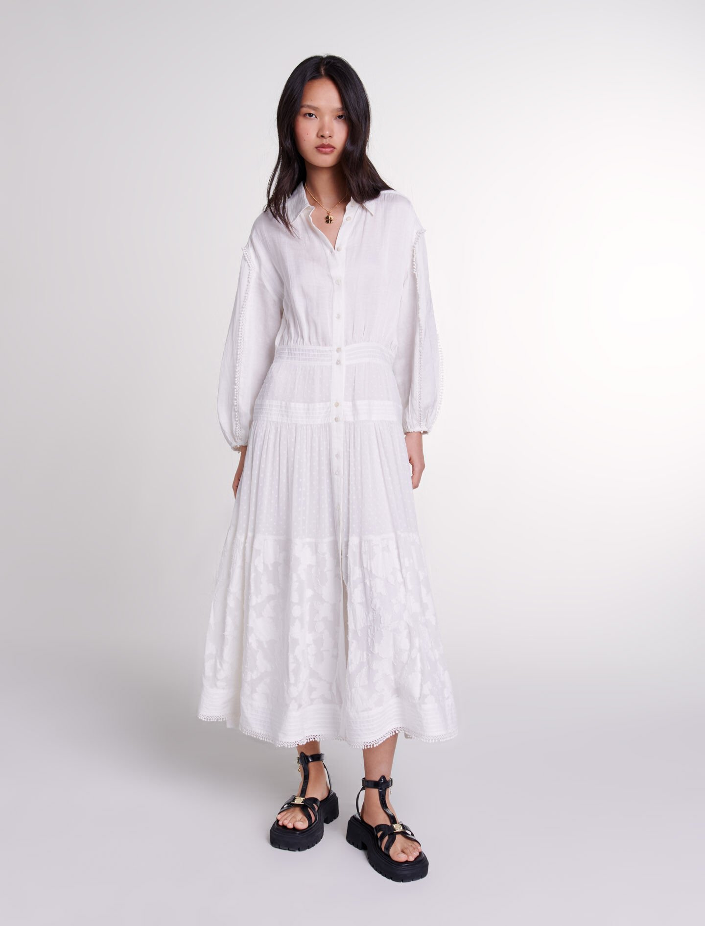 Cotton patchwork maxi dress White For Women Maje