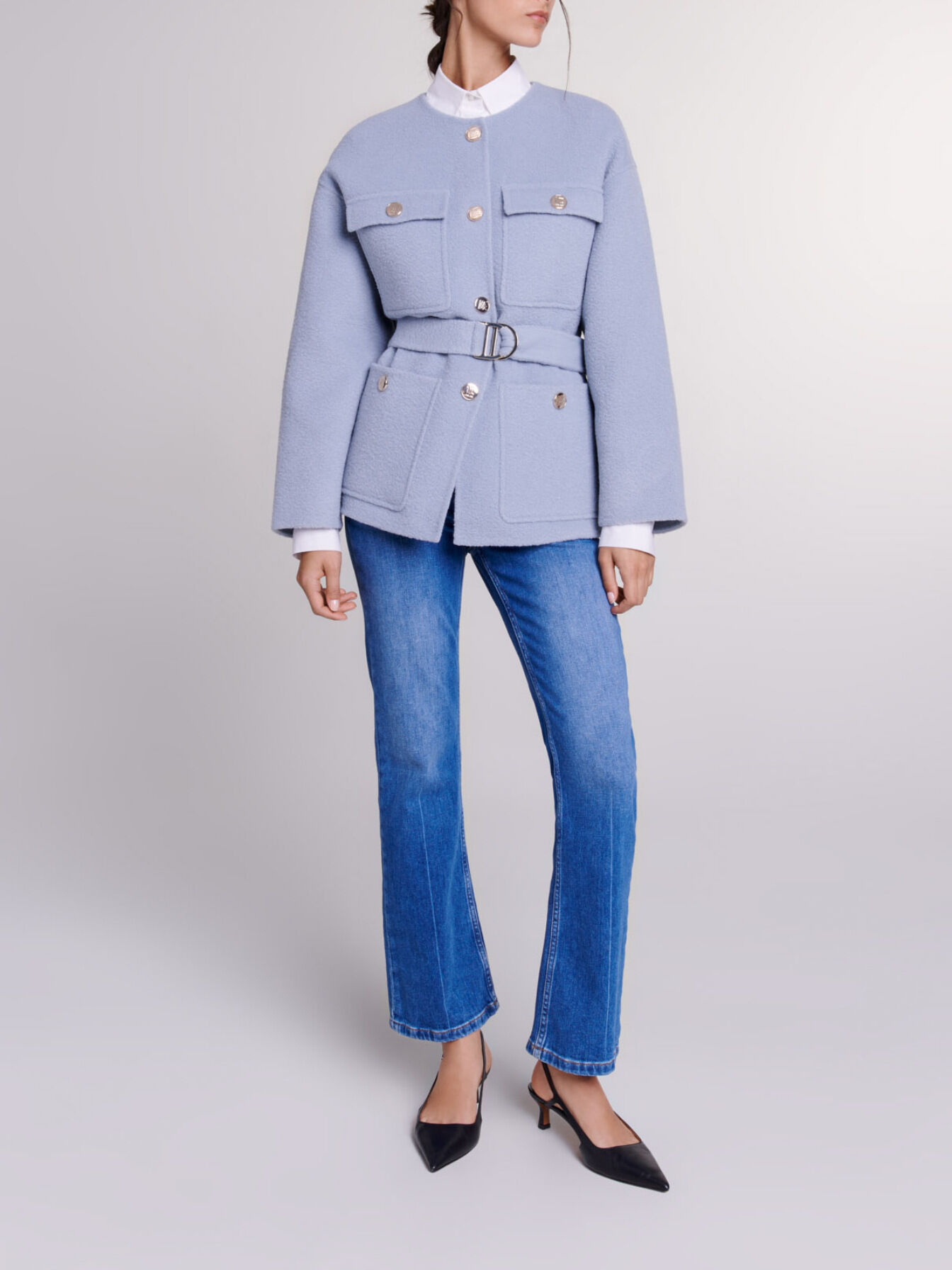 Belted short coat Blue For Women | Maje