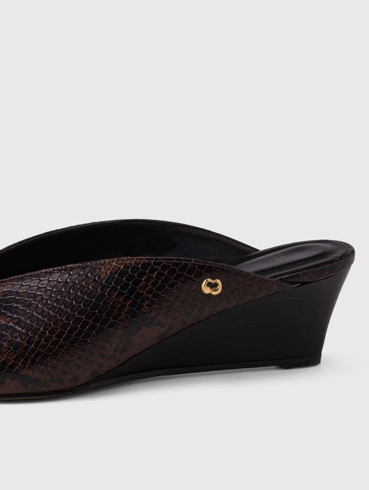 Embossed leather wedge mules