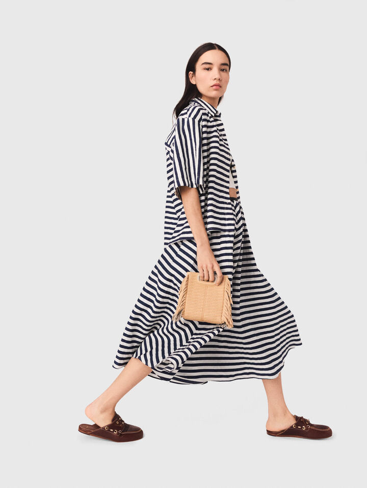 Linen-blend midi skirt