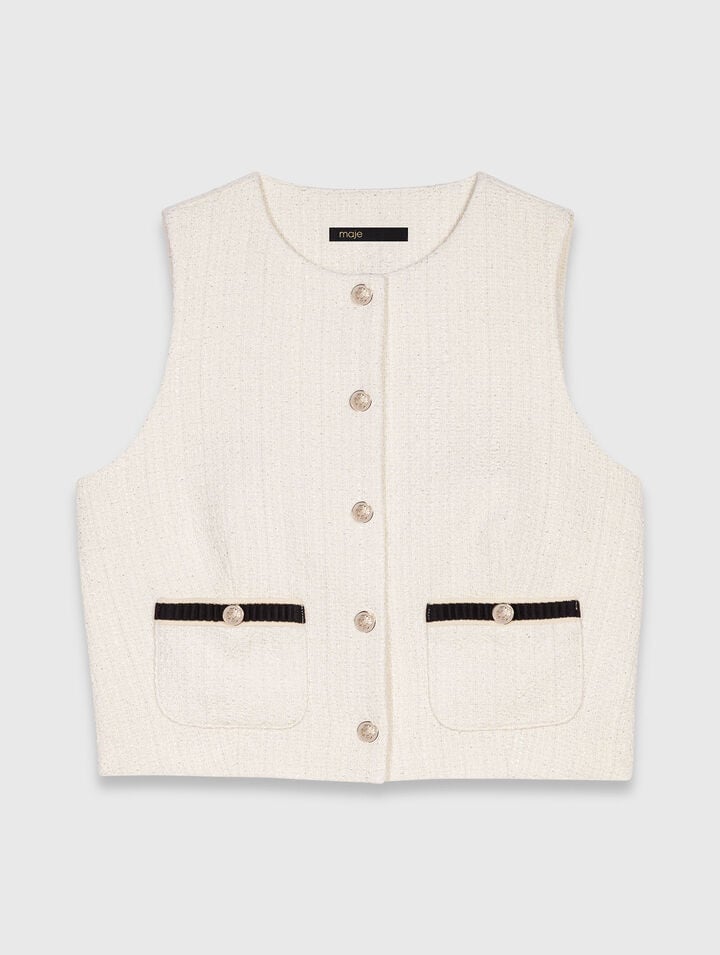 Sleeveless tweed lurex top