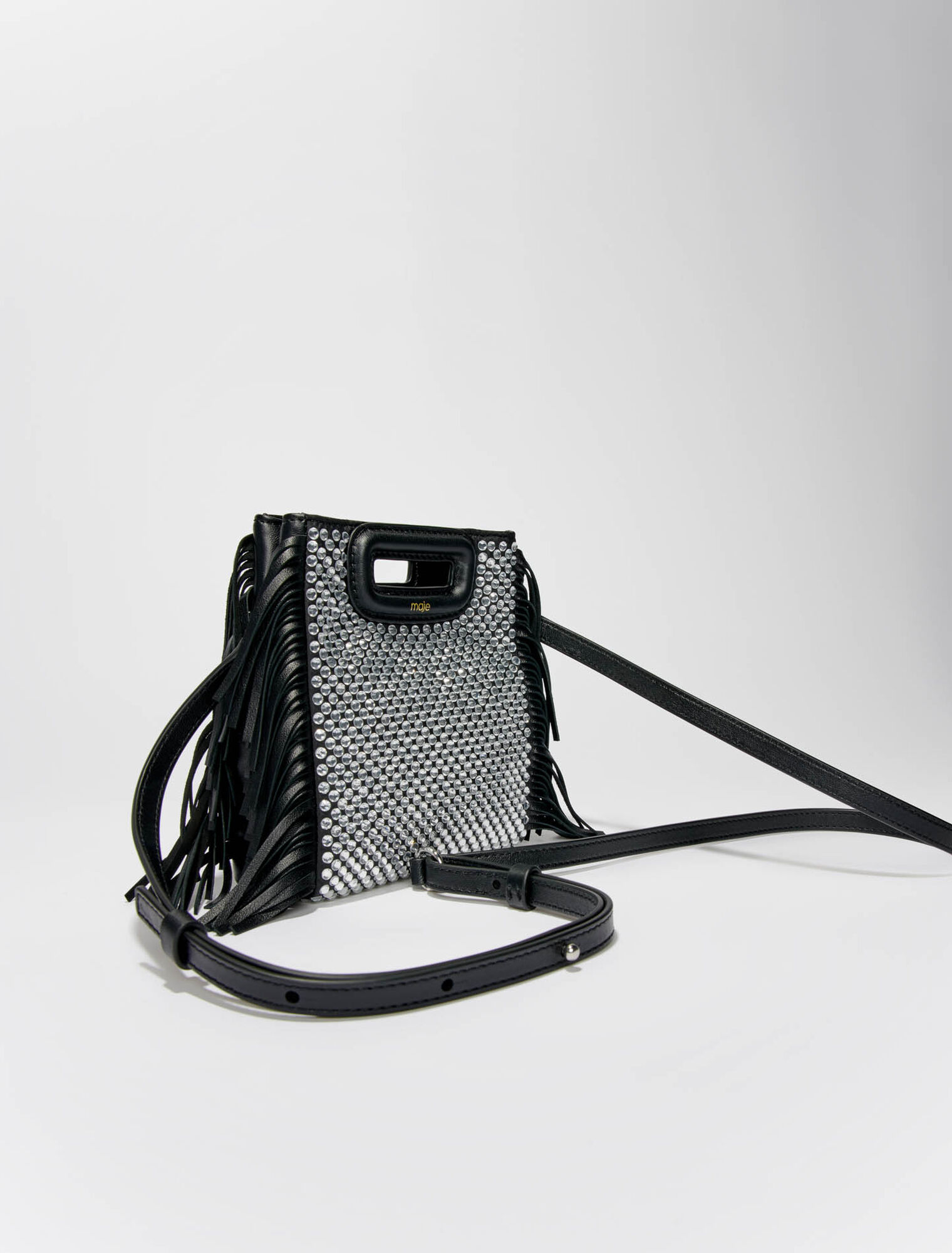 M mini leather bag with rhinestones