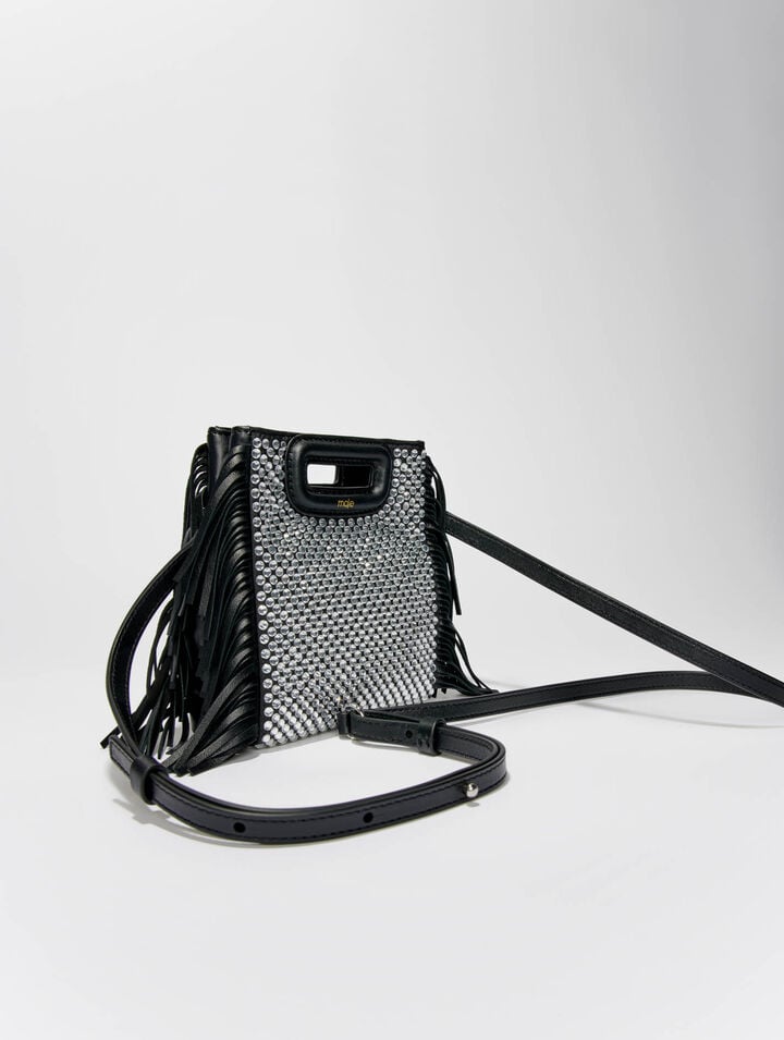 M mini leather bag with rhinestones