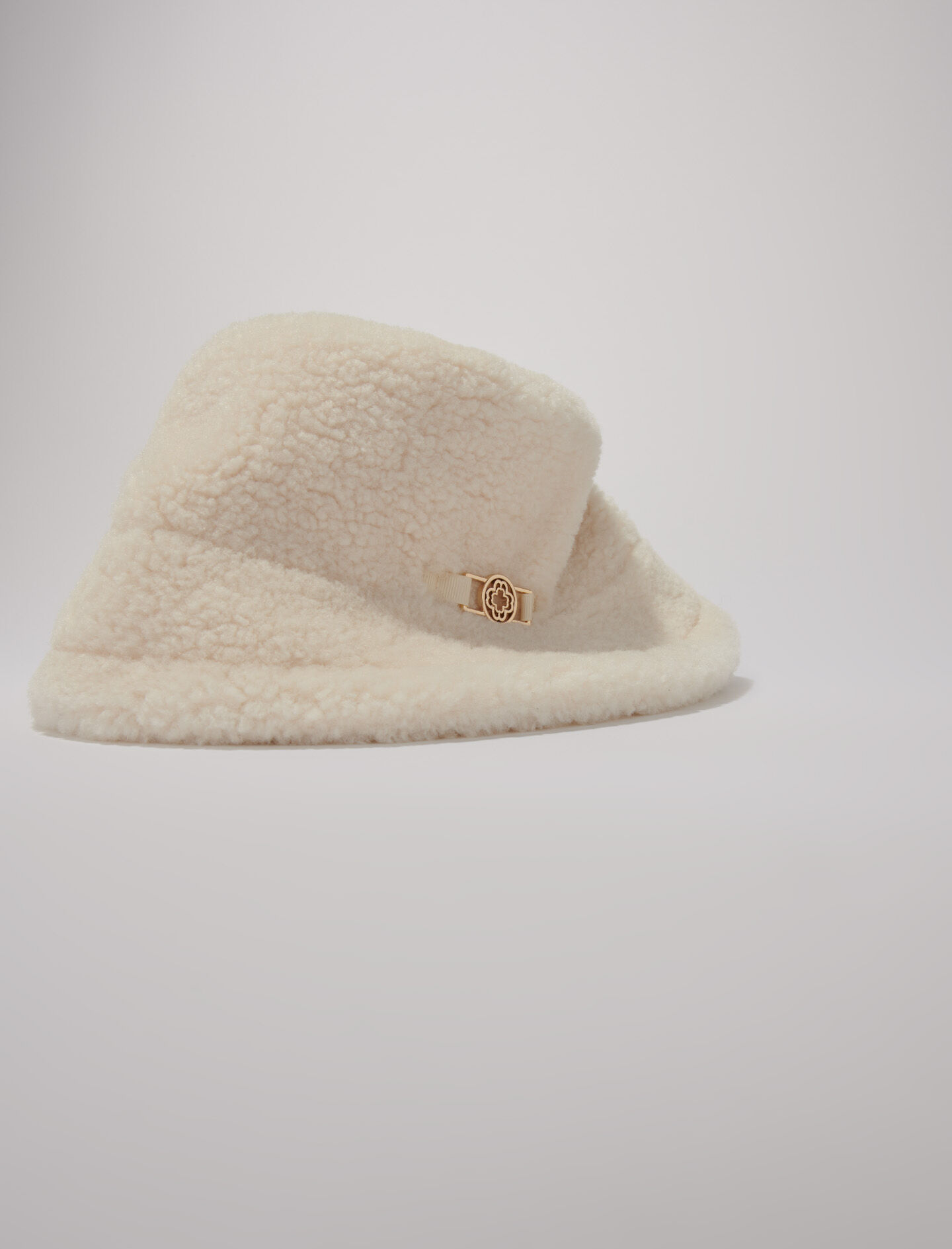 Maje Bob Winter Faux Shearling Bucket Hat Ecru