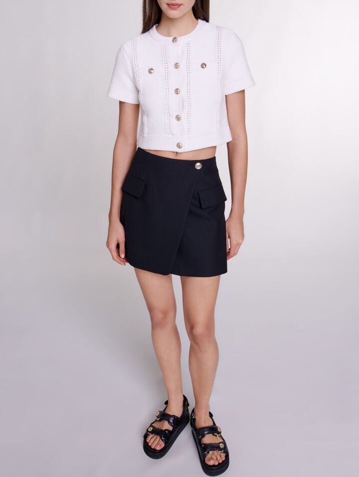 Asymmetric wrap skirt