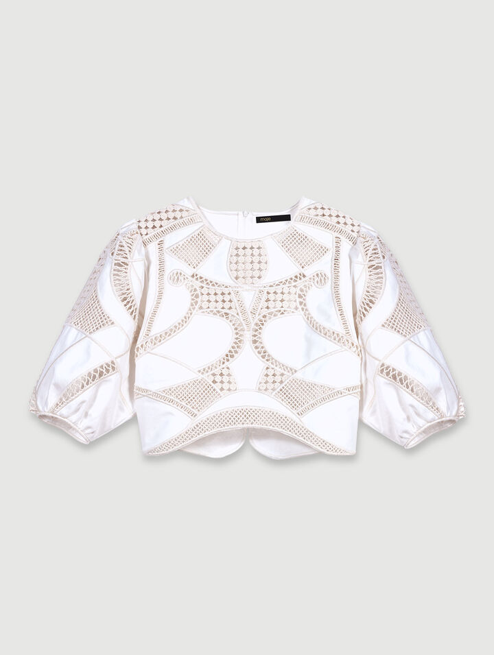 Openwork cotton crop top