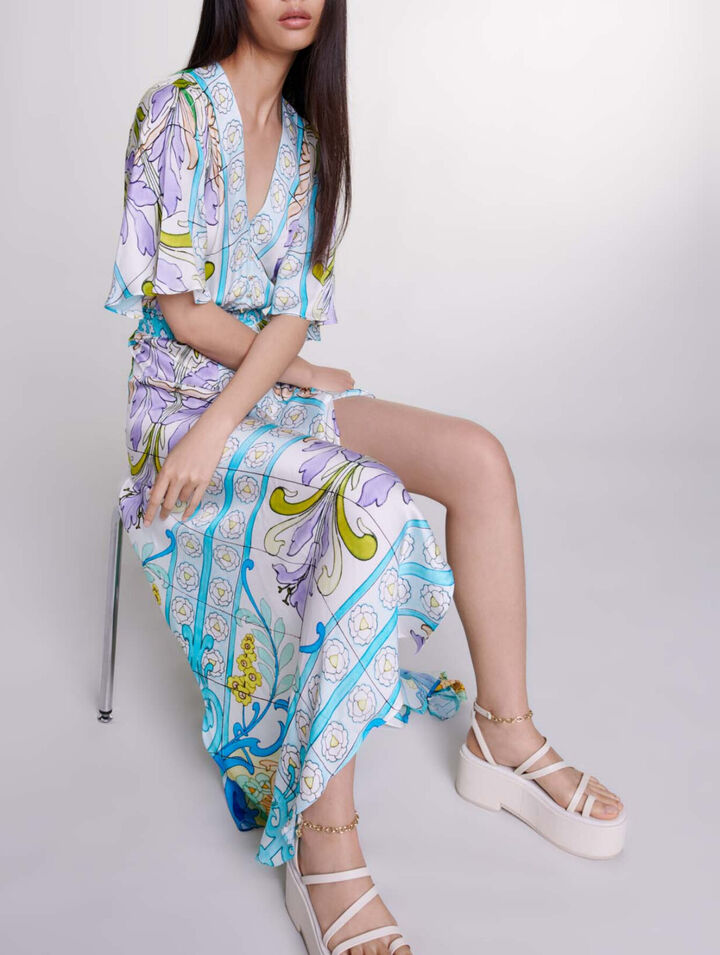 Satin-look patterned maxi dress