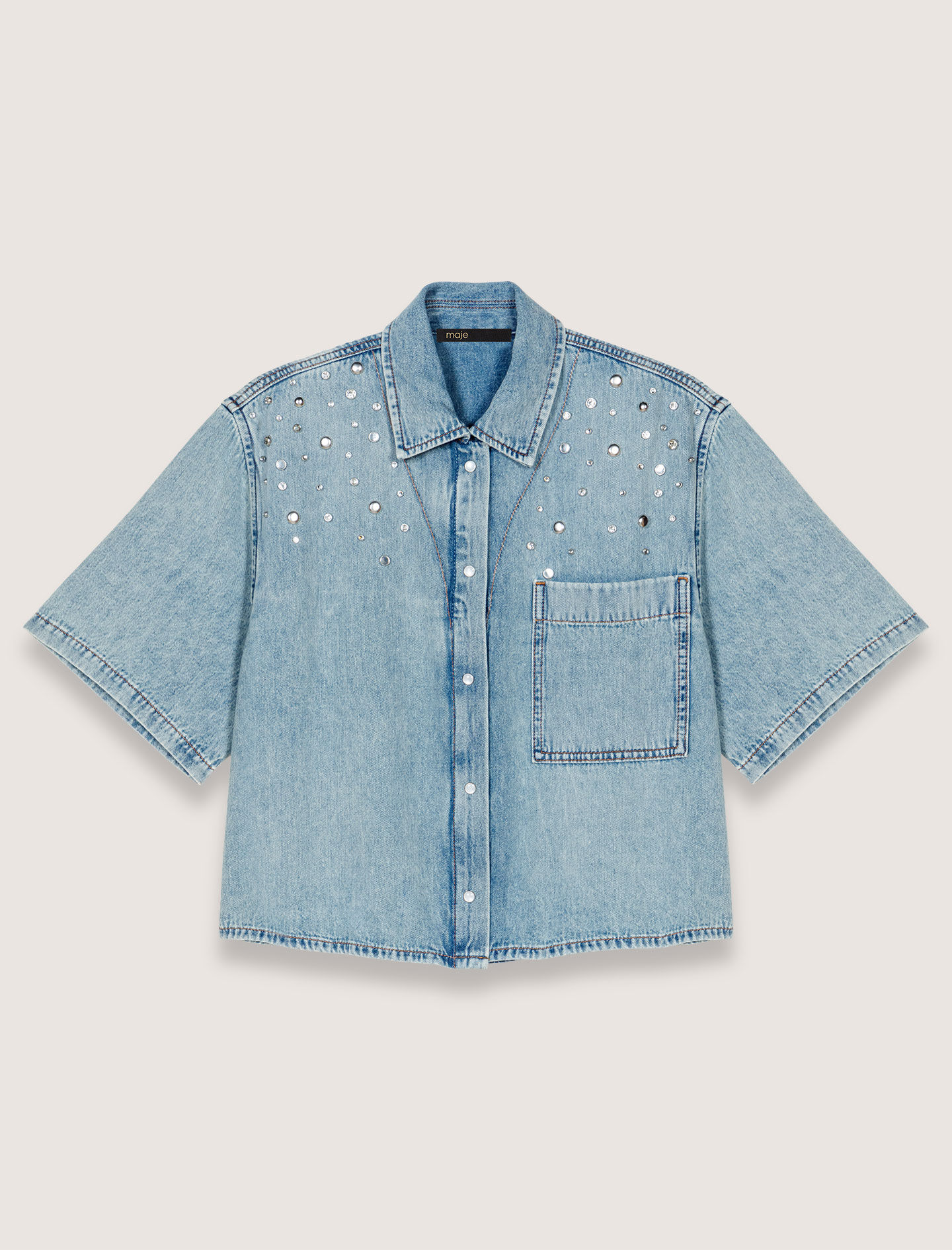 Studded denim shirt Blue For Women | Maje