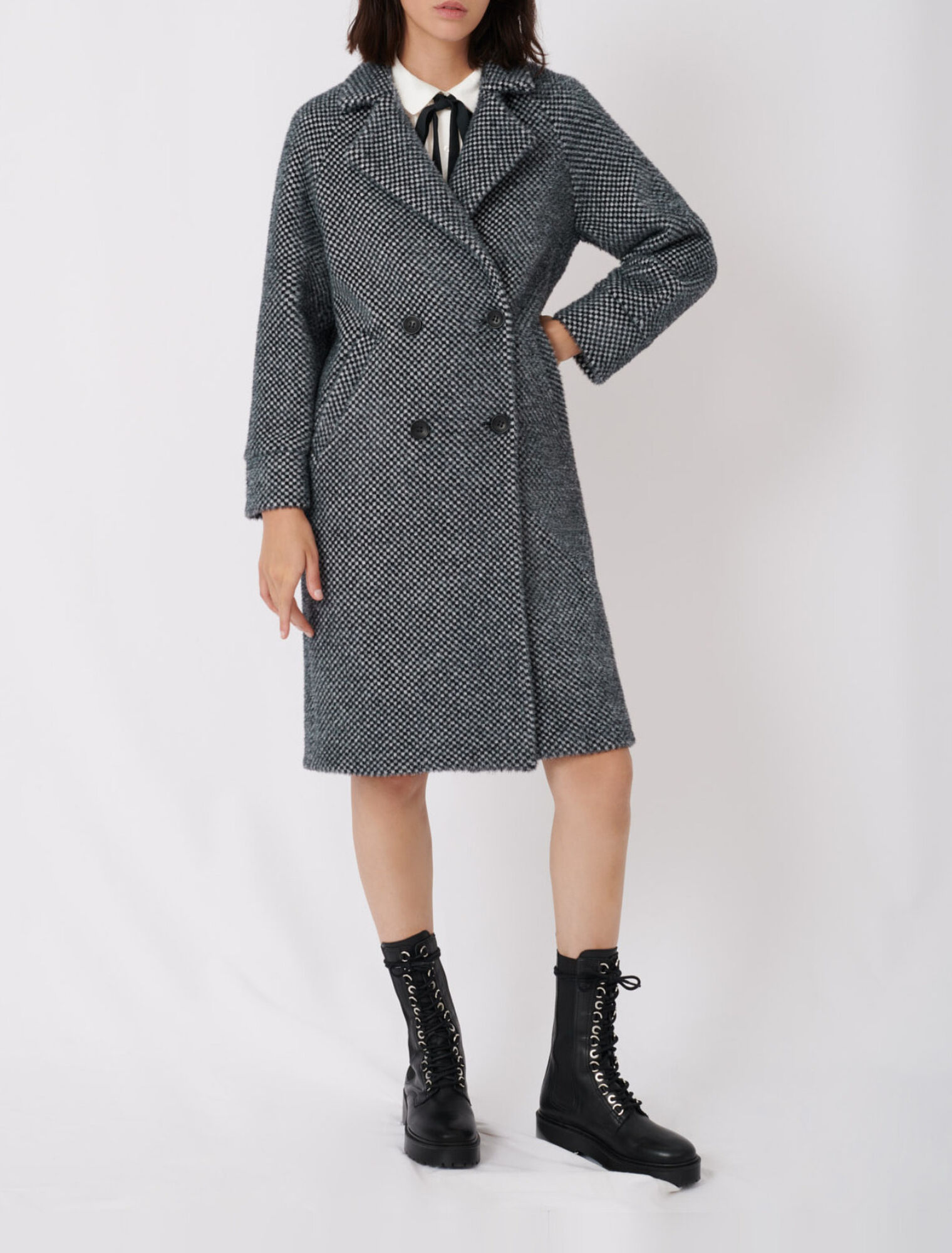 Checked tricotine coat