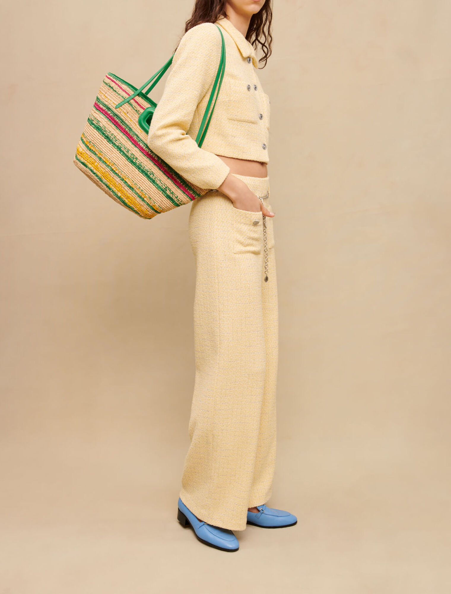 Striped raffia basket