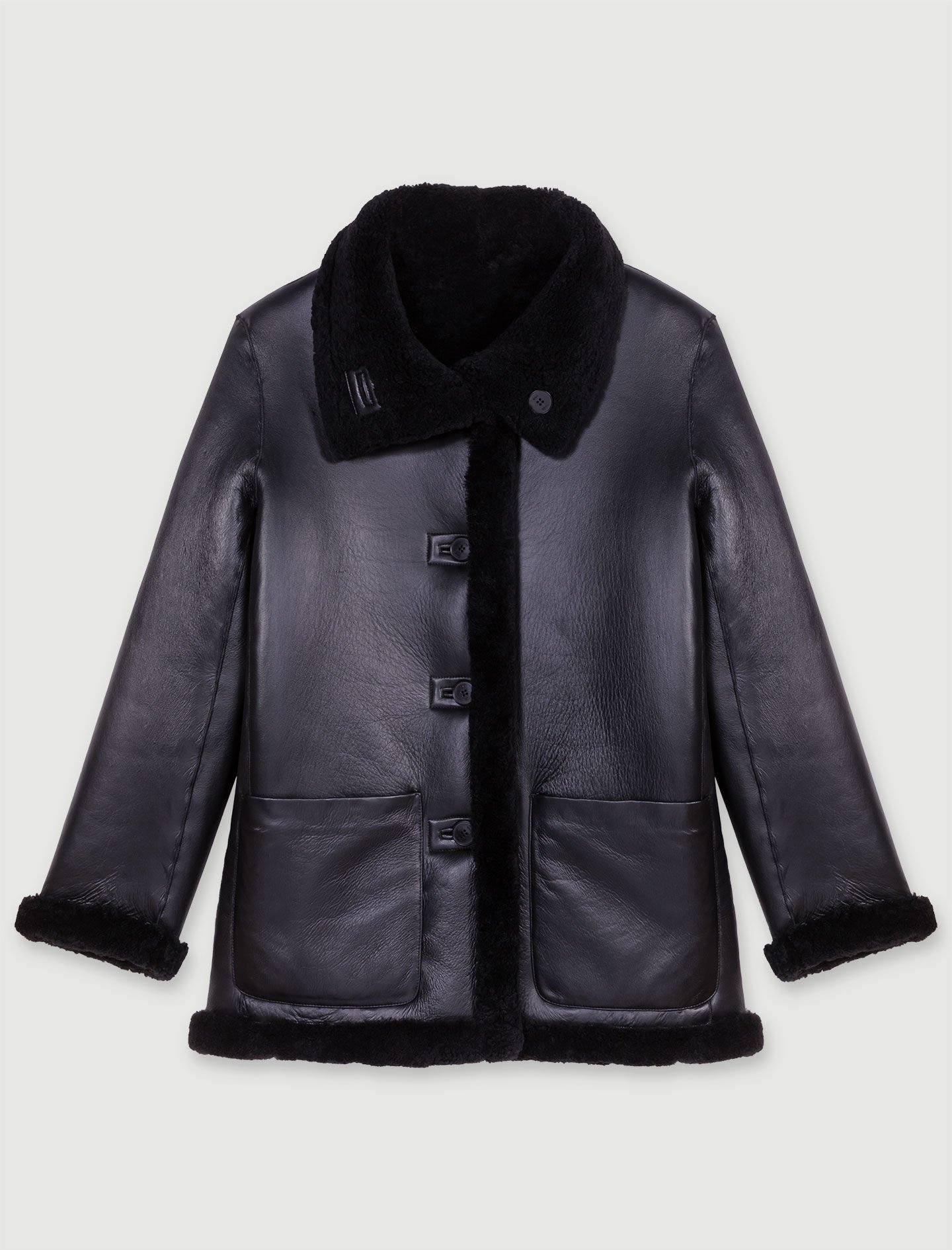 【ふるさと割】 Gray / Black coat leather Reversible For Maje | Women ジャケット・アウター