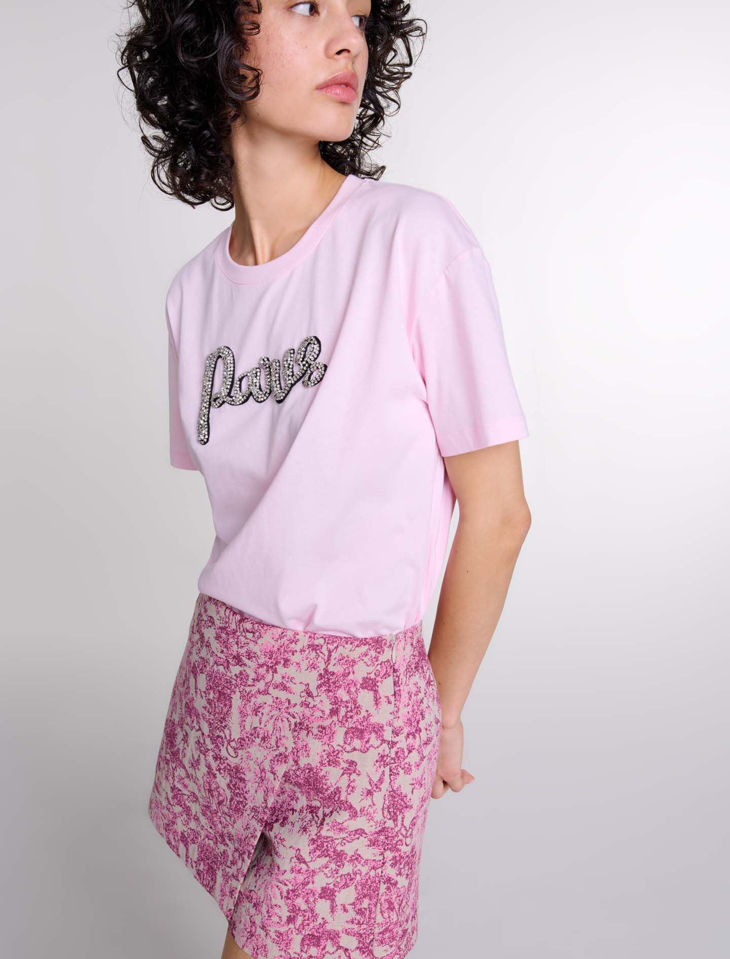 Paris rhinestone T-shirt Pink For Women | Maje