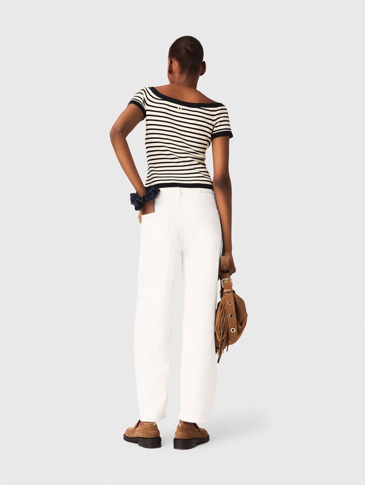 Rib knit short sleeve boat neck top