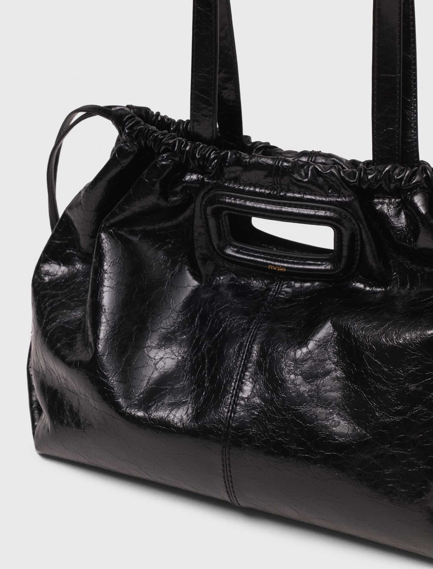 Crackled leather M Tote bag Black / Gray For Women | Maje