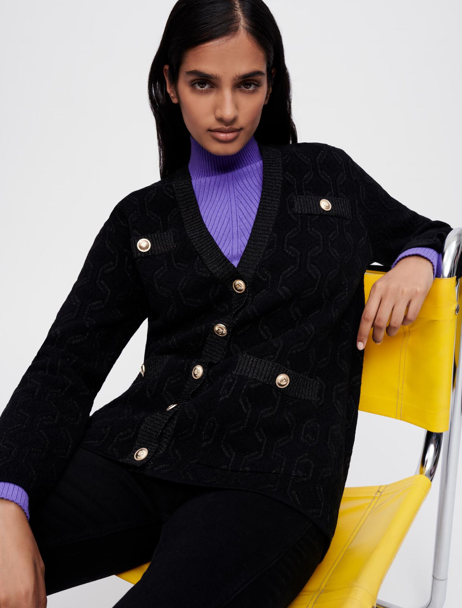 Knit cardigan with shiny motifs