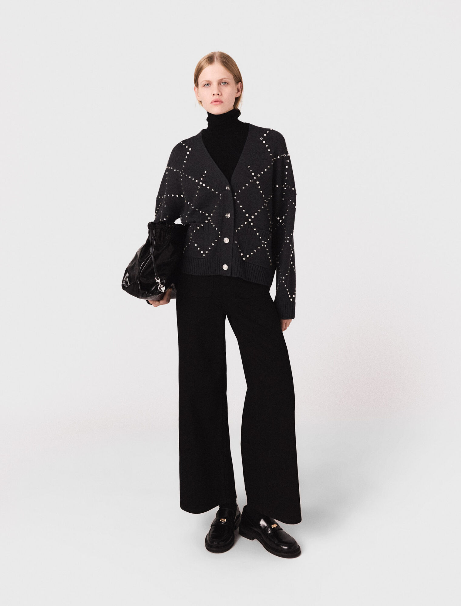 Rhinestone check cardigan