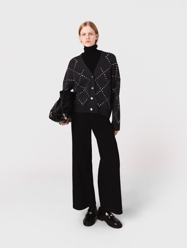 Rhinestone check cardigan