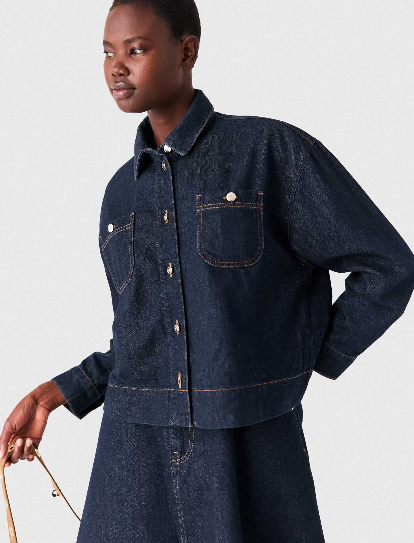 Denim jacket with bow Blue For Women | Maje