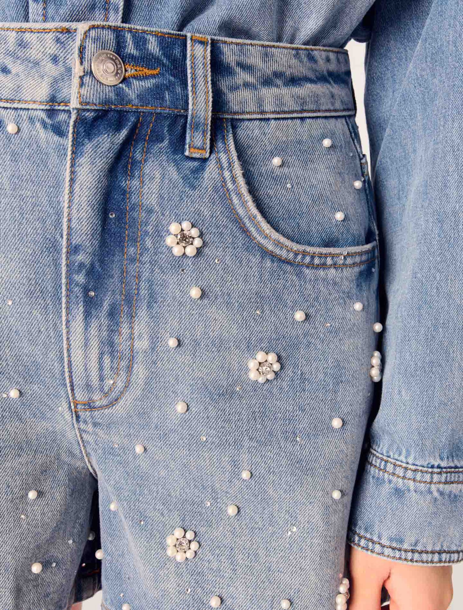 Denim shorts with embroidered beads