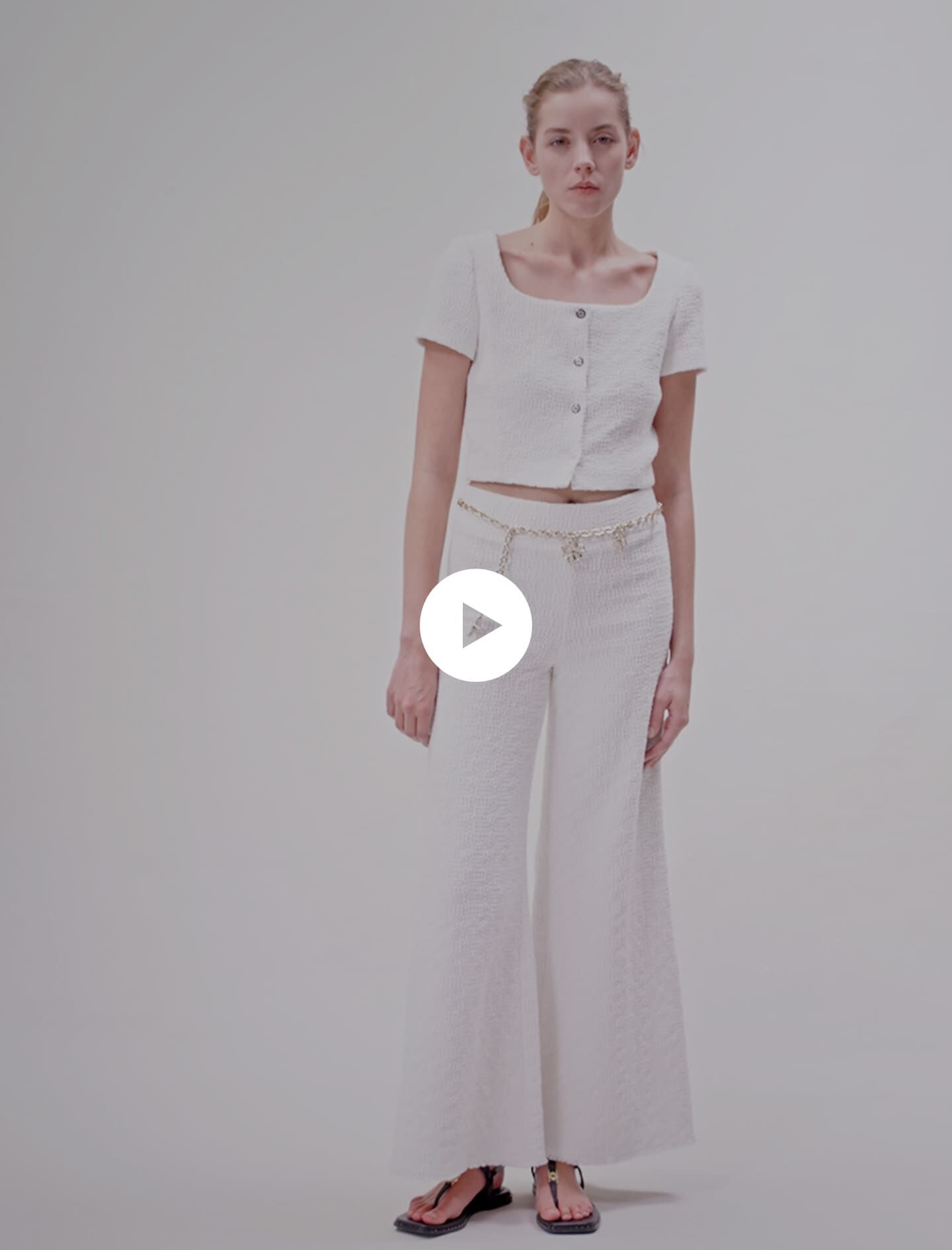 Wide-leg tweed trousers