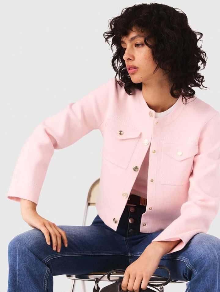 Topstitched cropped cardigan