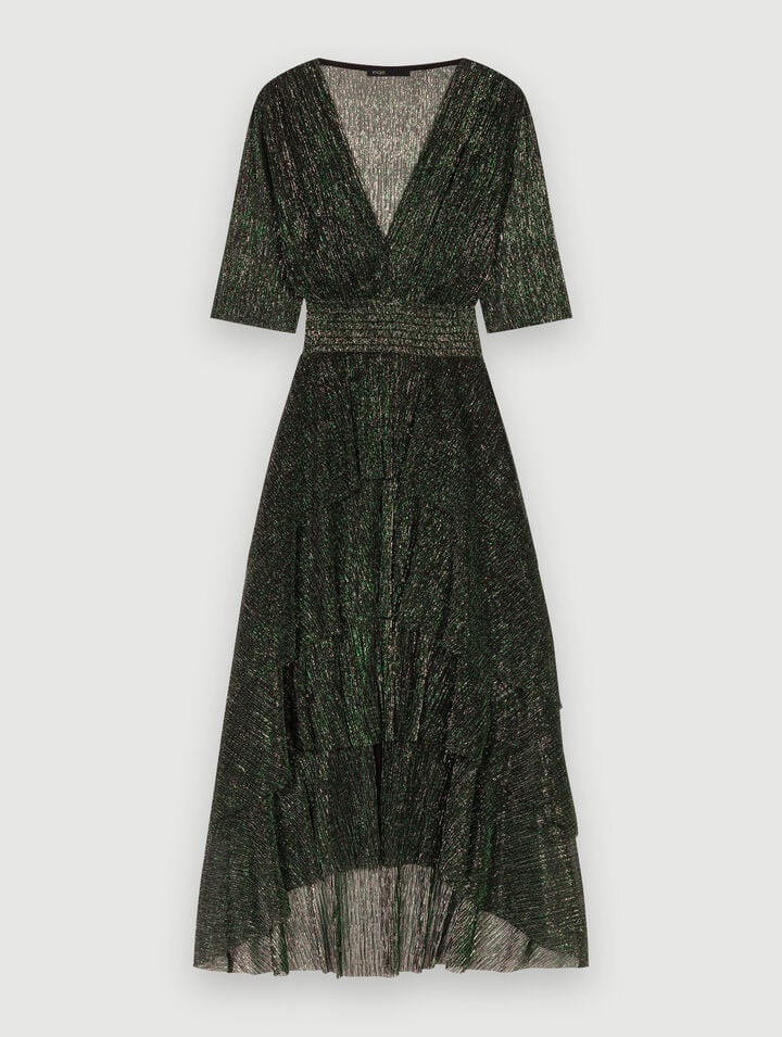 Stretch lurex fabric dress with ruffles