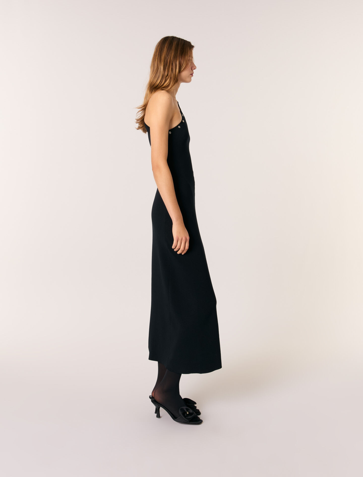 Asymmetric knit maxi dress Black / Gray For Women | Maje
