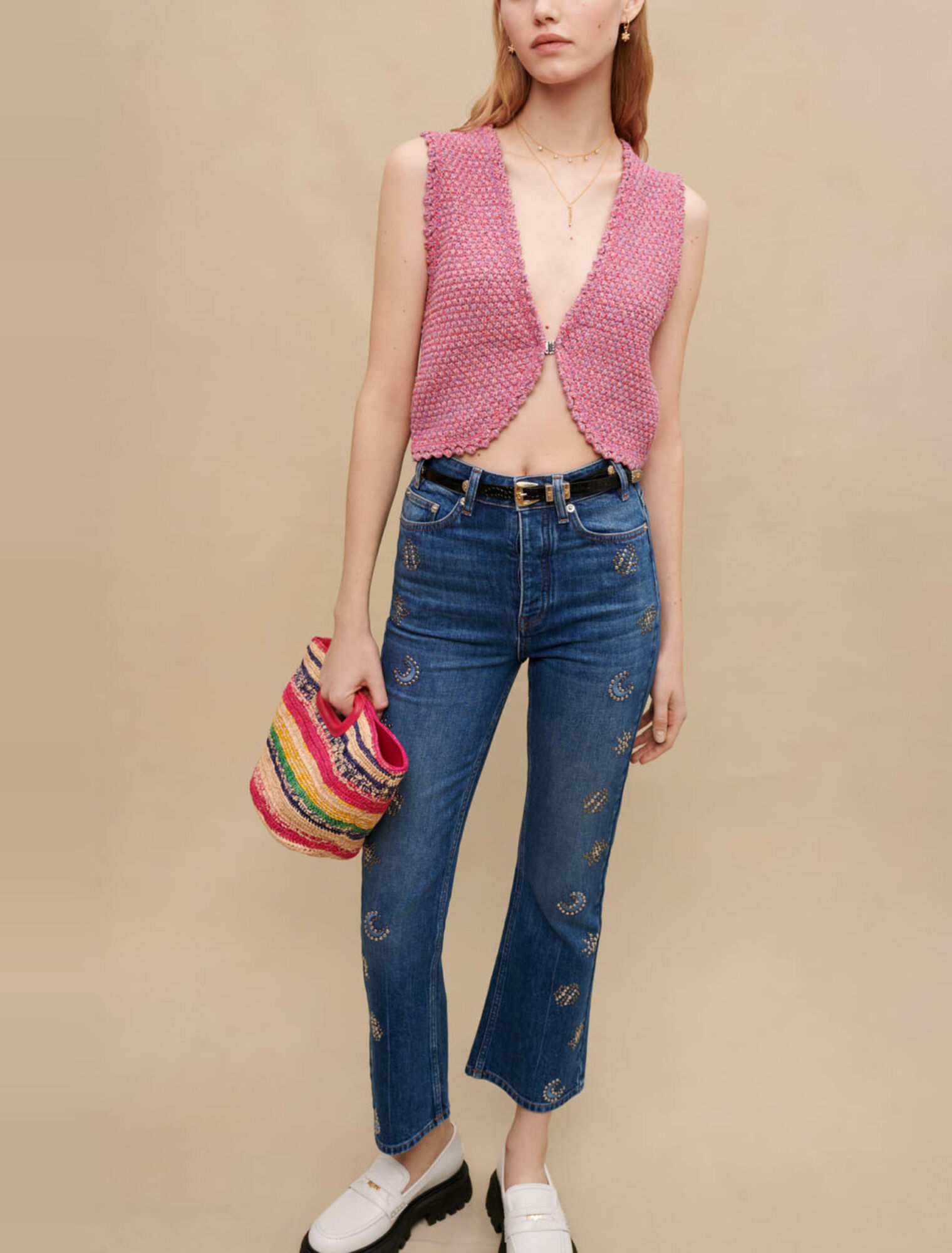 Jeans adorned with moon crystals